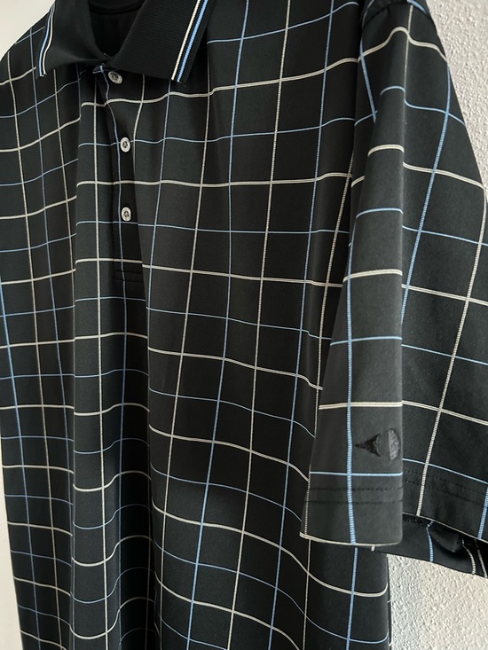 Grand Slam Black Polo with Blue and White Windowpane - Picture 3 of 4
